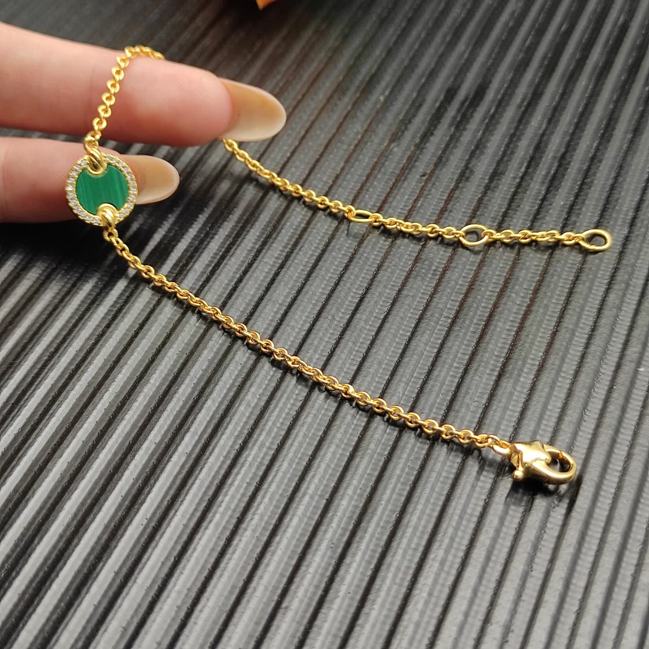 David Yurman Elegant Gold and Malachite Bracelet with Diamond Accents
